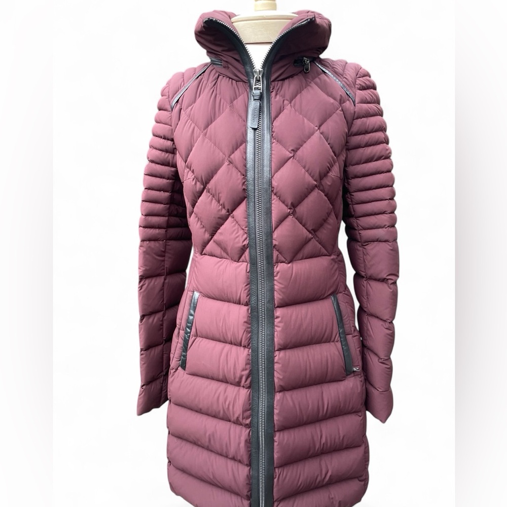 Mackage Burgundy Down Farren Puffer Jacket Leather Trim